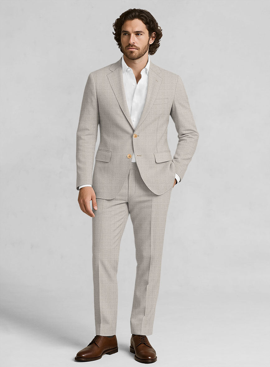 Napolean Fioran Microcheck Beige Wool Pants - StudioSuits