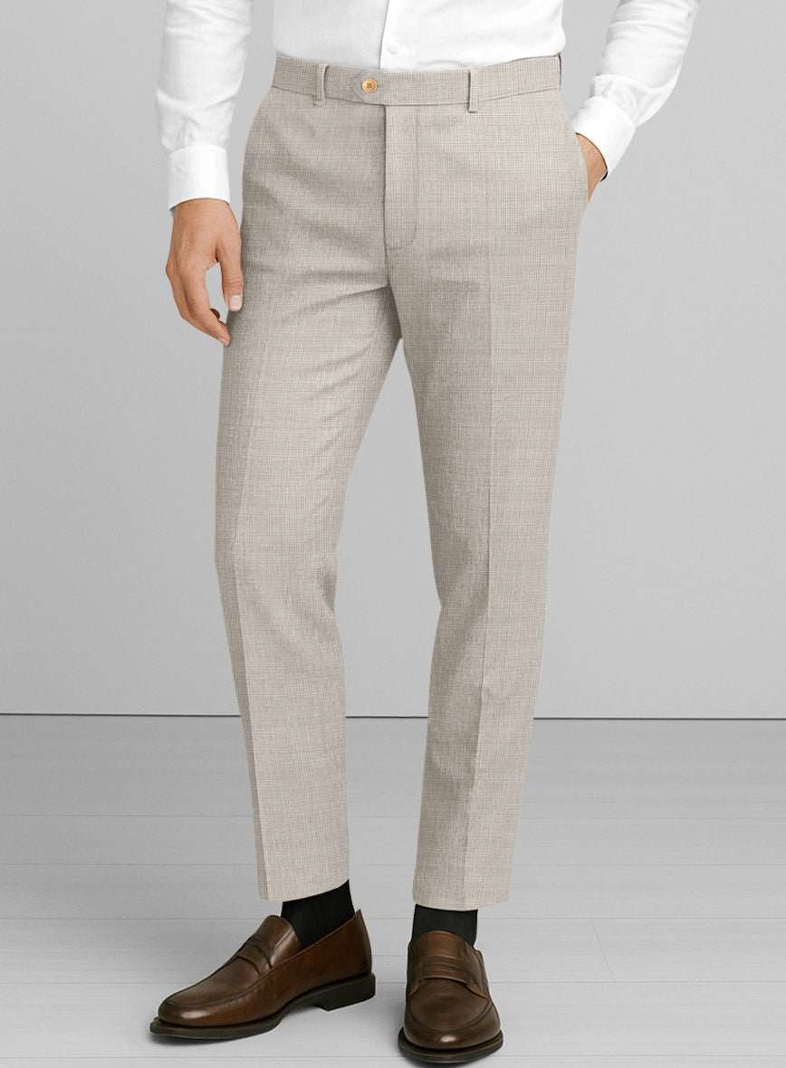 Napolean Fioran Microcheck Beige Wool Pants - StudioSuits