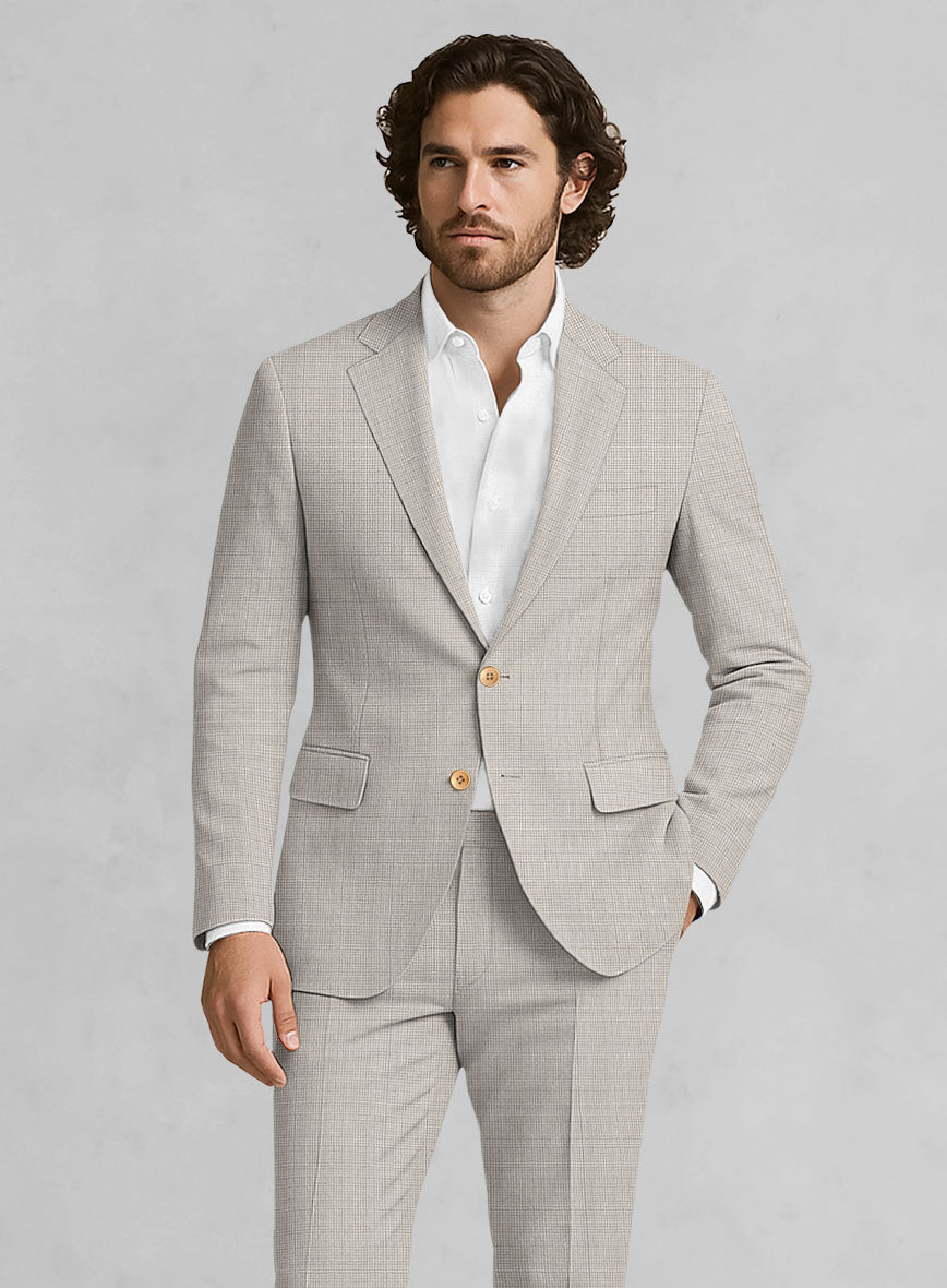 Napolean Fioran Microcheck Beige Wool Suit - StudioSuits