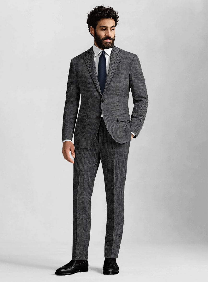 Napolean Fioran Microcheck Iron Gray Wool Suit - StudioSuits