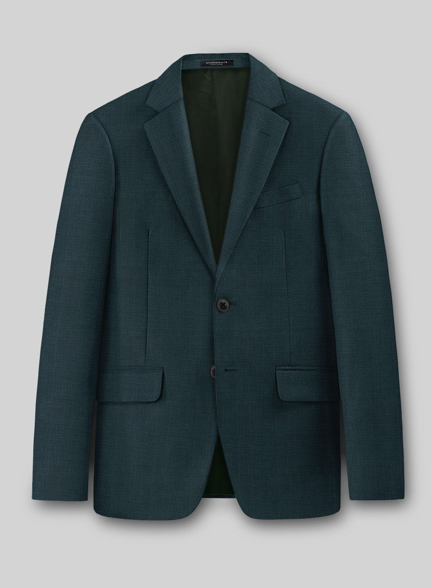 Napolean Fioran Teal Blue Microcheck Wool Jacket - StudioSuits