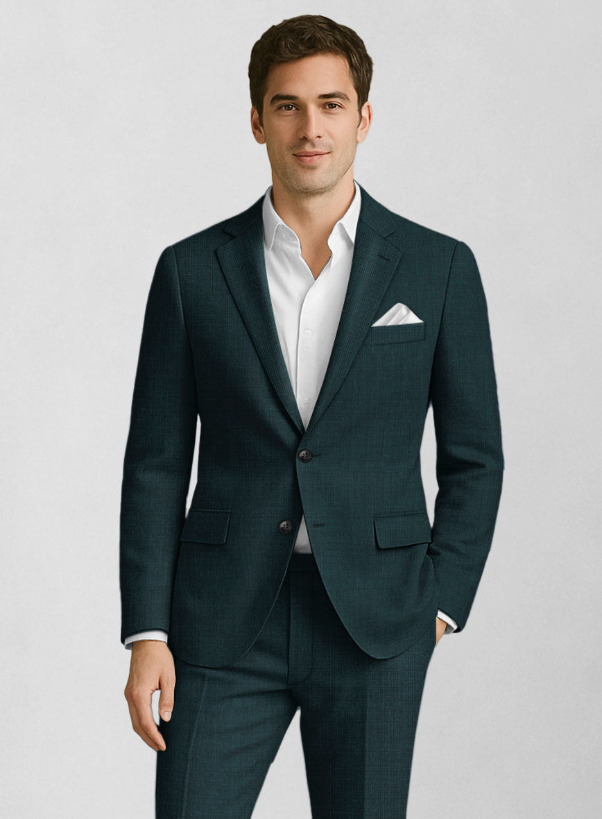 Napolean Fioran Teal Blue Microcheck Wool Jacket - StudioSuits