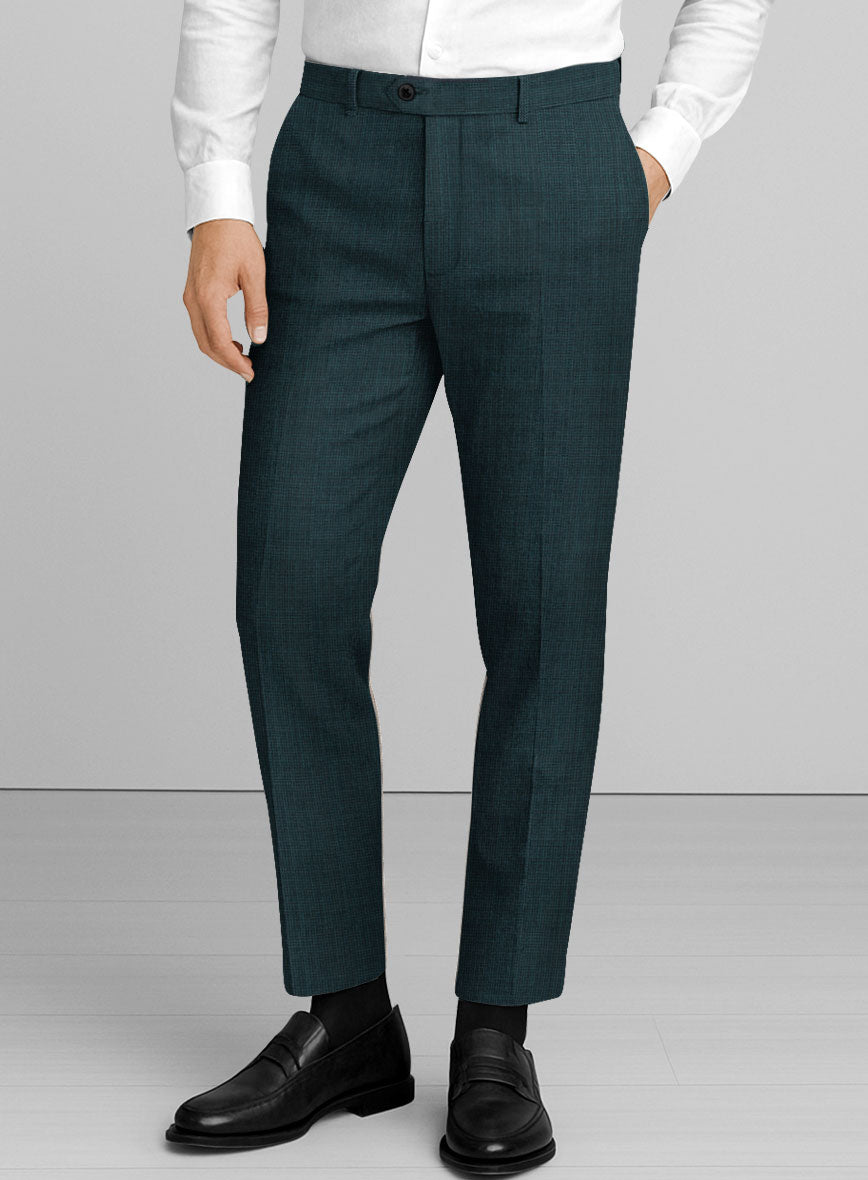 Napolean Fioran Teal Blue Microcheck Wool Pants - StudioSuits
