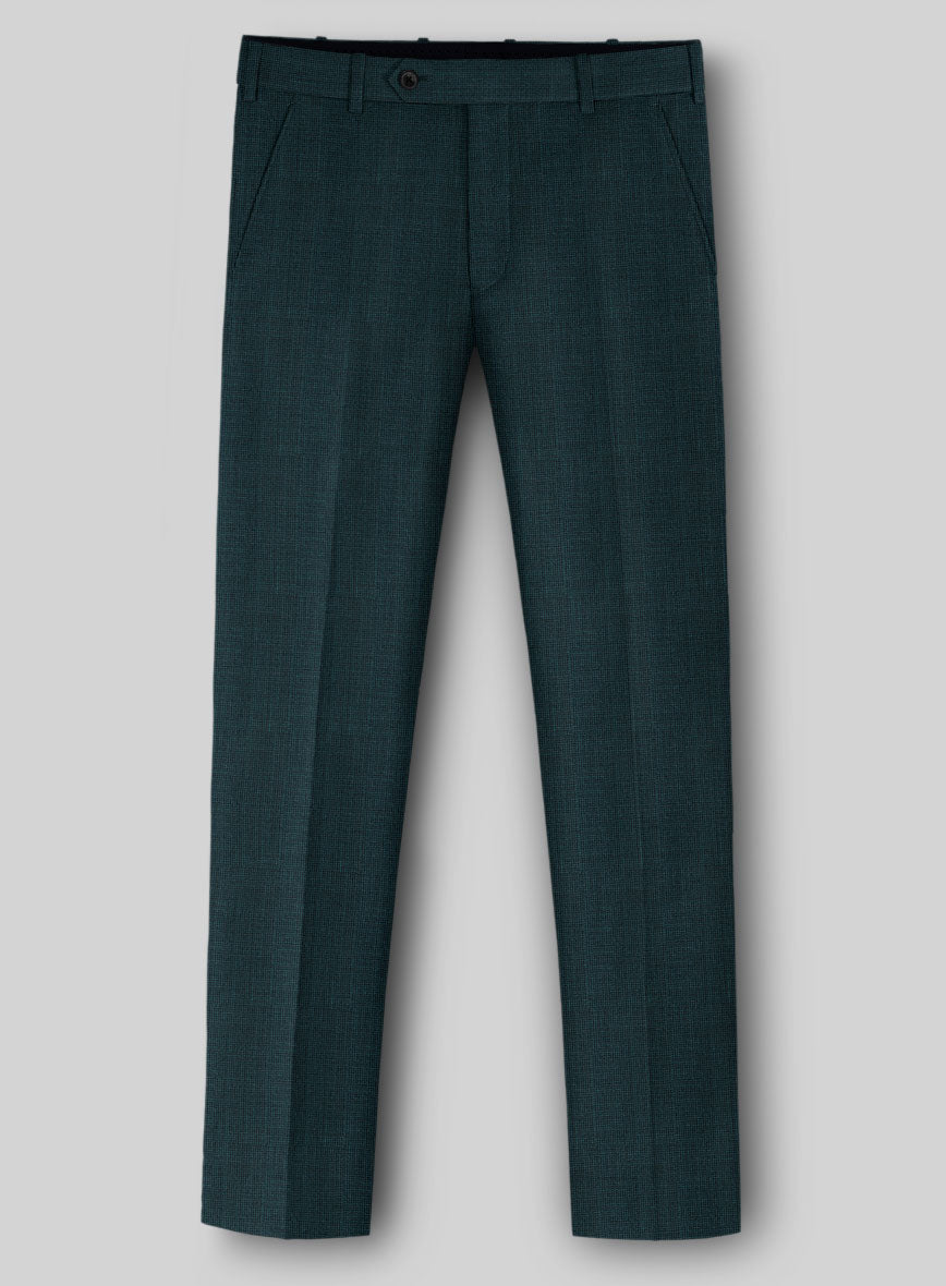 Napolean Fioran Teal Blue Microcheck Wool Pants - StudioSuits