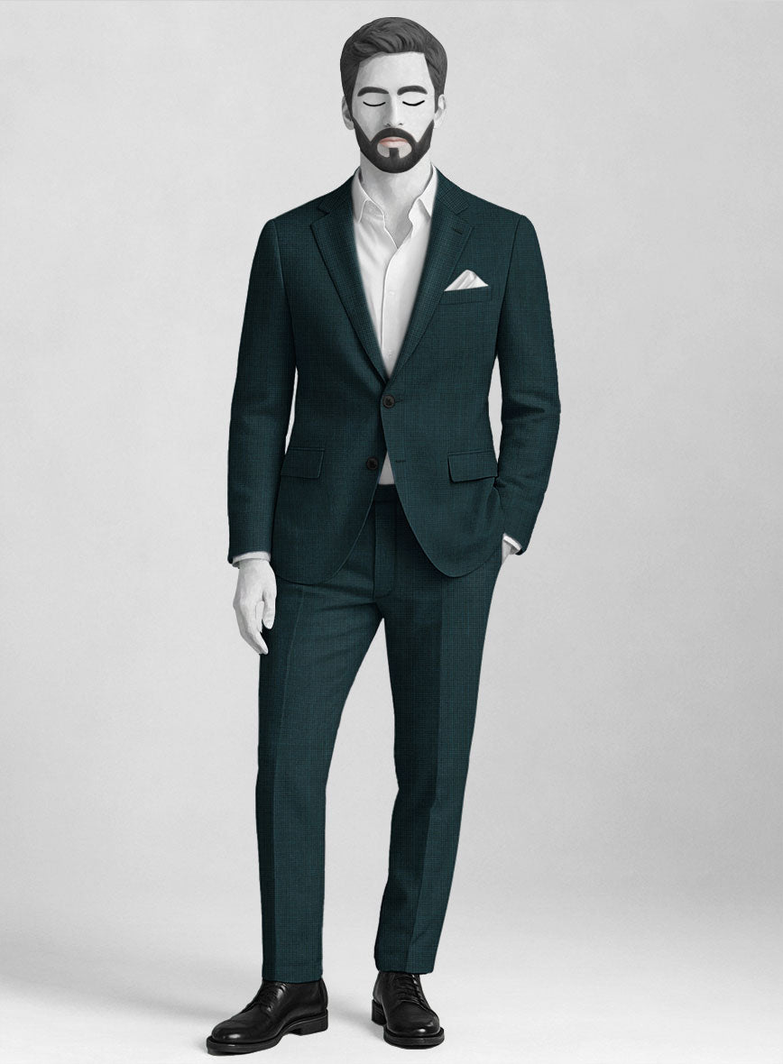 Napolean Fioran Teal Blue Microcheck Wool Suit - StudioSuits
