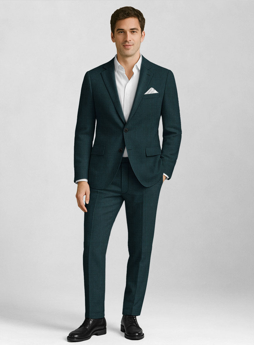 Napolean Fioran Teal Blue Microcheck Wool Suit - StudioSuits