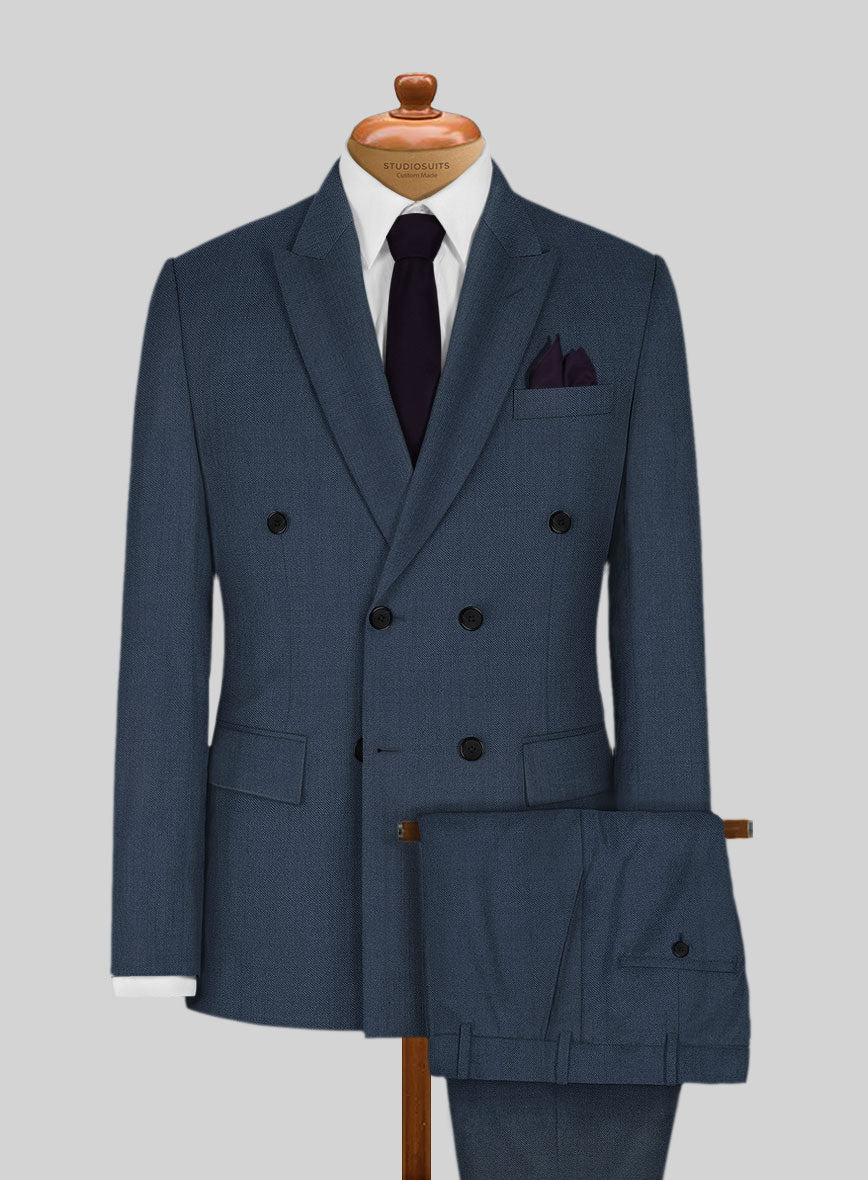 Napolean Flat Blue Wool Suit - StudioSuits