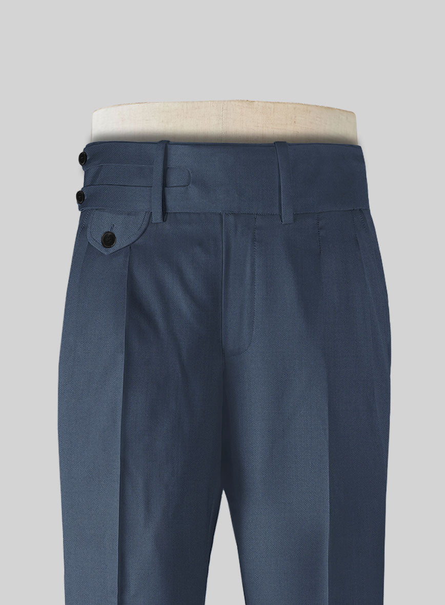 Napolean Flat Blue Double Gurkha Wool Trousers - StudioSuits