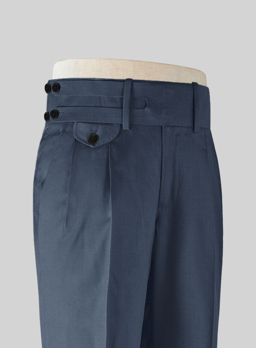 Napolean Flat Blue Double Gurkha Wool Trousers - StudioSuits