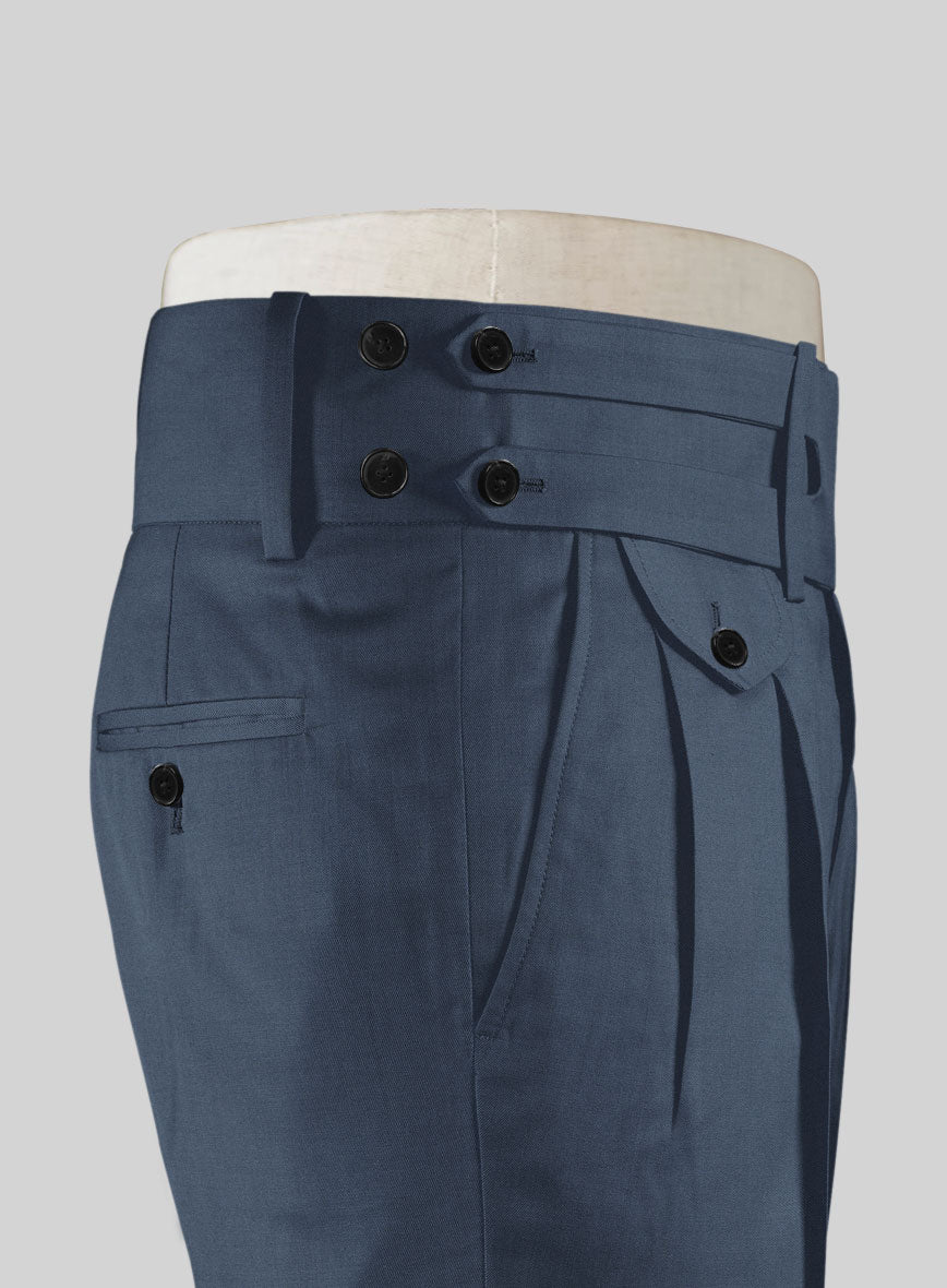 Napolean Flat Blue Double Gurkha Wool Trousers - StudioSuits