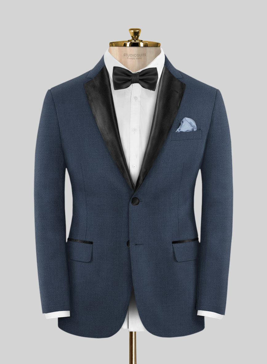 Napolean Flat Blue Wool Tuxedo Jacket - StudioSuits