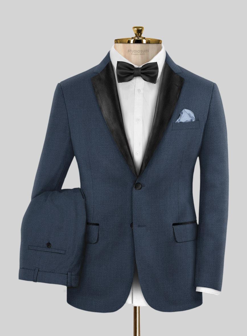 Napolean Flat Blue Wool Tuxedo Suit - StudioSuits