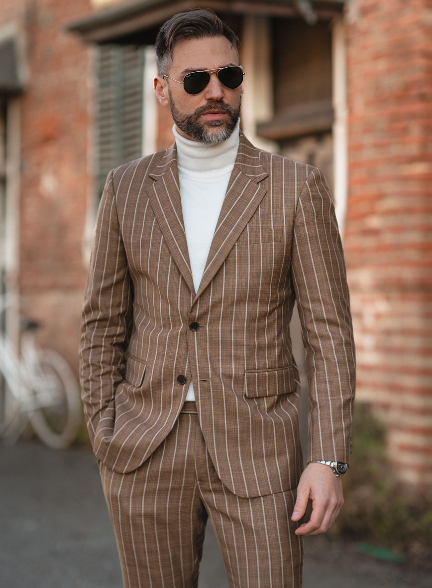 Napolean Gavino Stripe Brown Wool Suit - StudioSuits