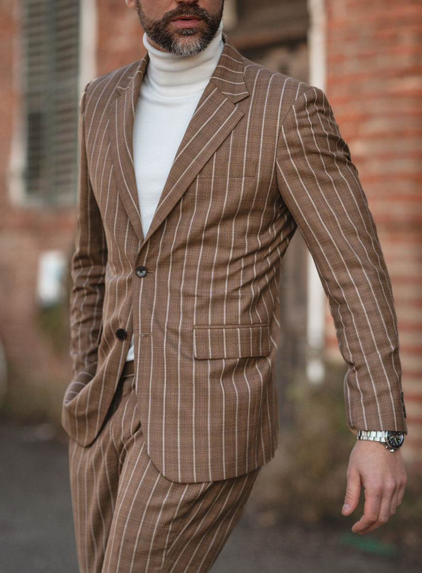 Napolean Gavino Stripe Brown Wool Suit - StudioSuits
