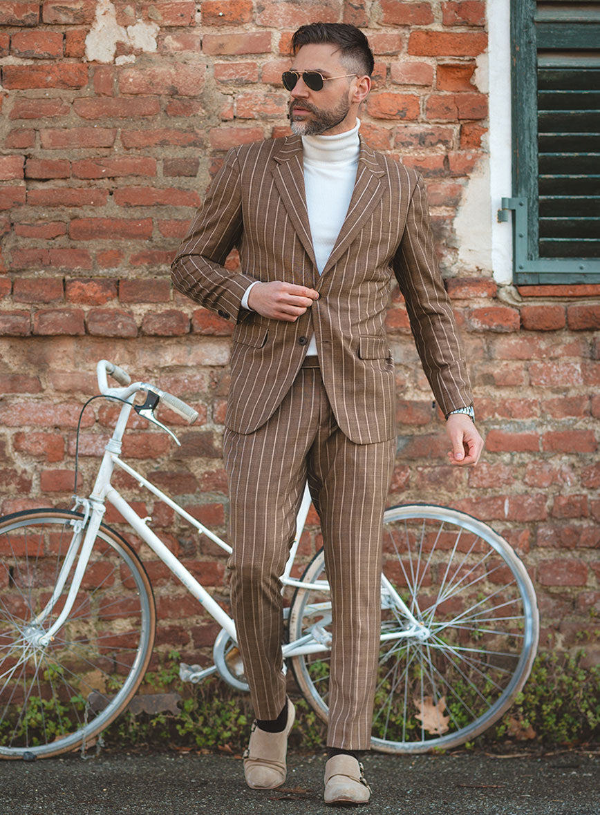 Napolean Gavino Stripe Brown Wool Suit - StudioSuits