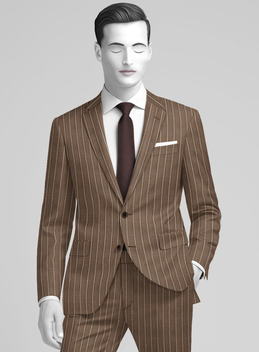 Napolean Gavino Stripe Brown Wool Jacket - StudioSuits