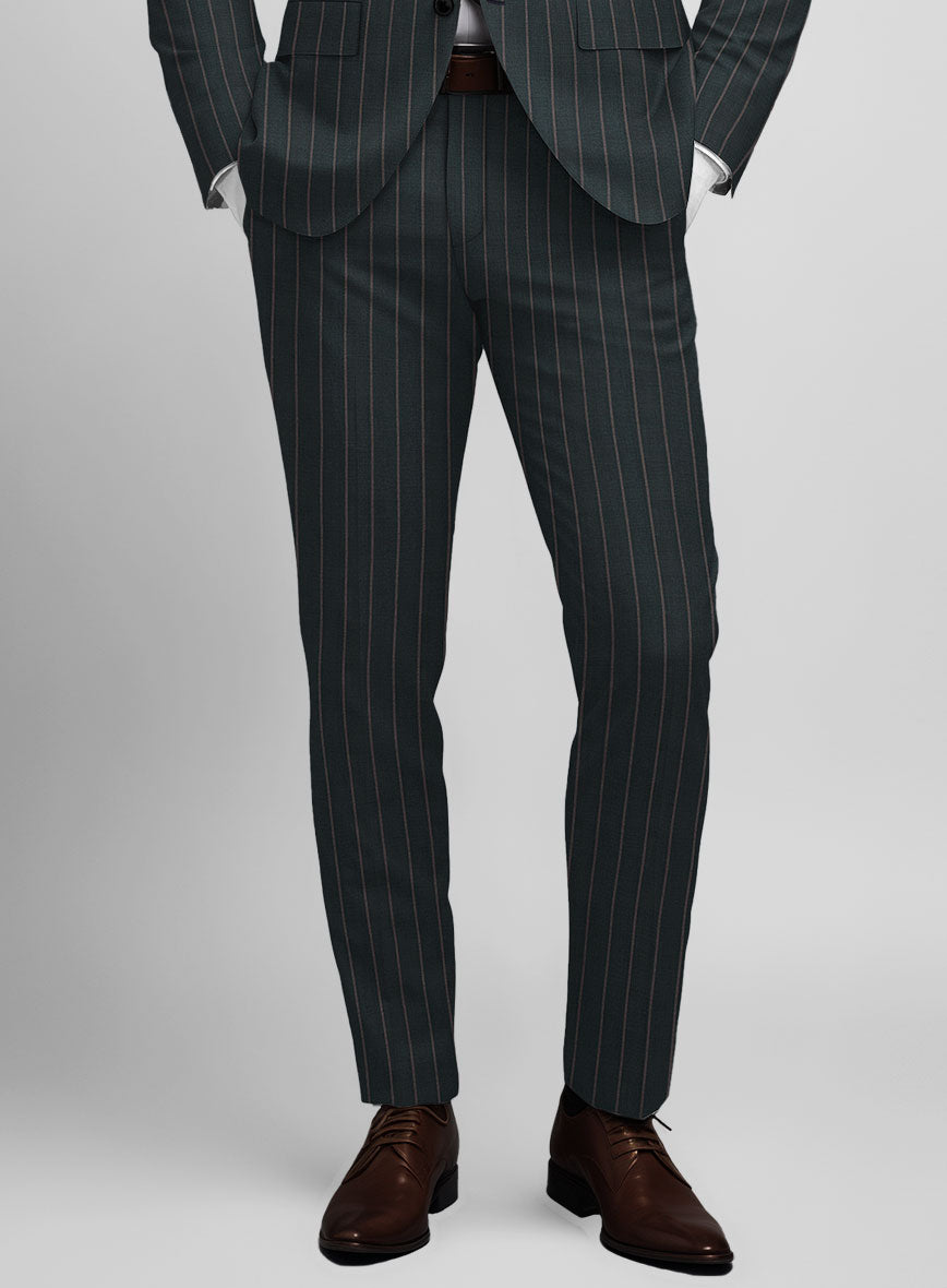 Napolean Gavino Stripe Green Wool Pants - StudioSuits