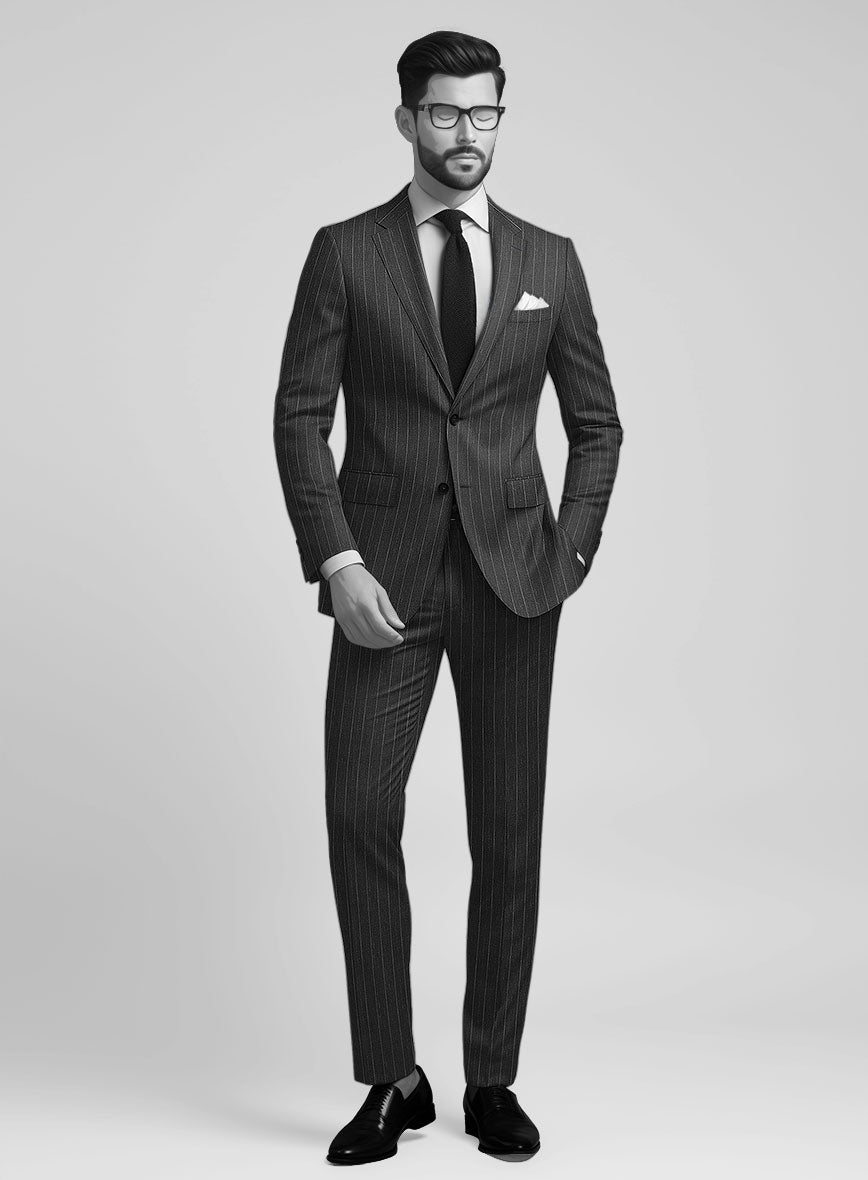 Napolean Genova Stripe Charcoal Wool Suit - StudioSuits