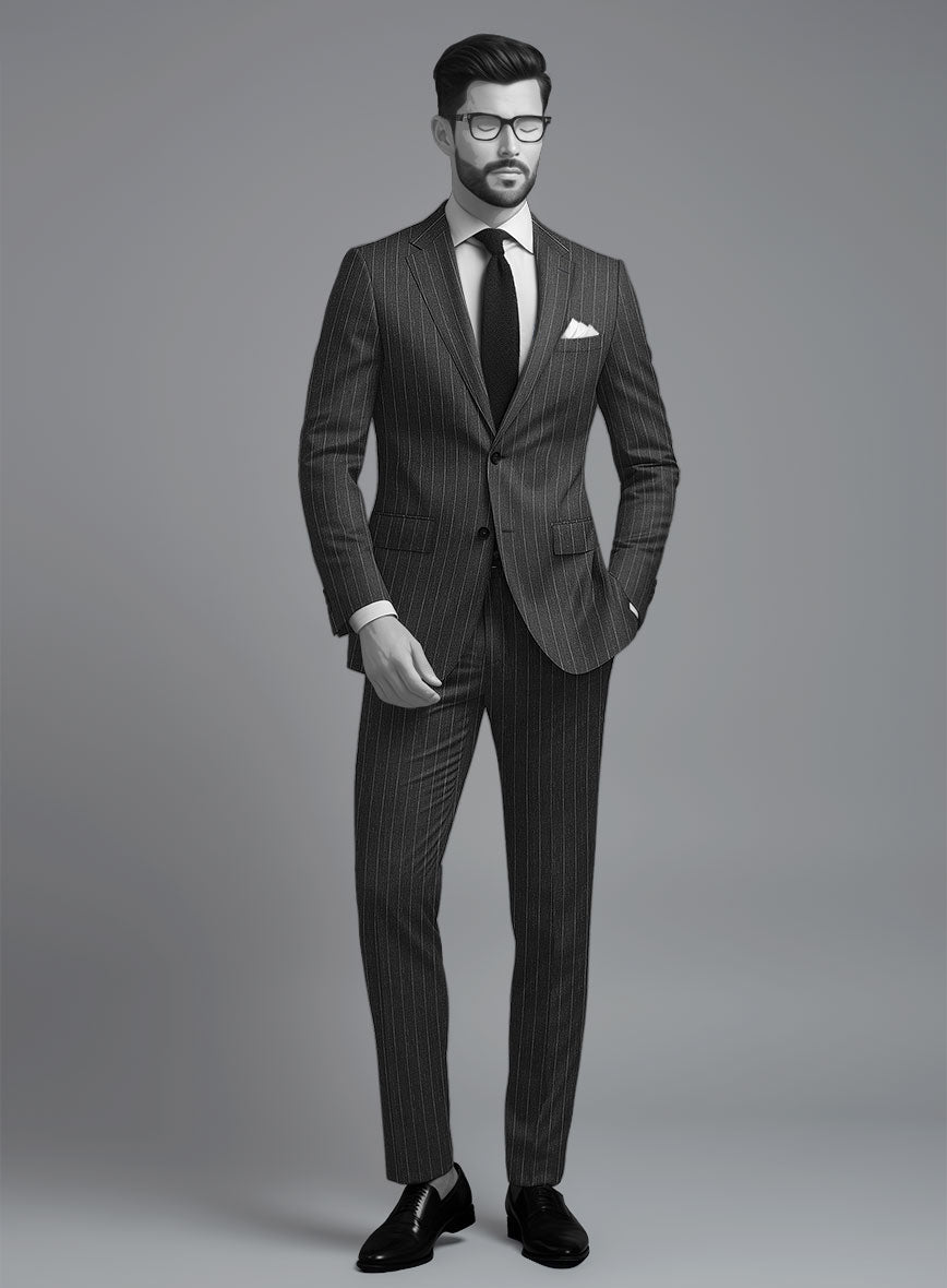 Napolean Genova Stripe Charcoal Wool Suit - StudioSuits