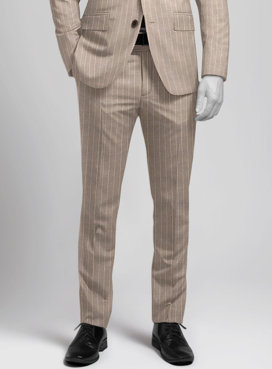 Napolean Genova Stripe Dark Beige Wool Pants - StudioSuits