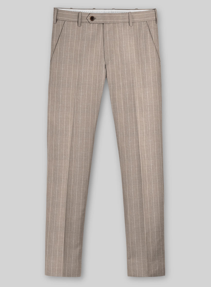 Napolean Genova Stripe Dark Beige Wool Pants - StudioSuits