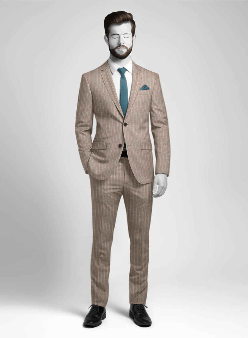 Napolean Genova Stripe Dark Beige Wool Suit - StudioSuits