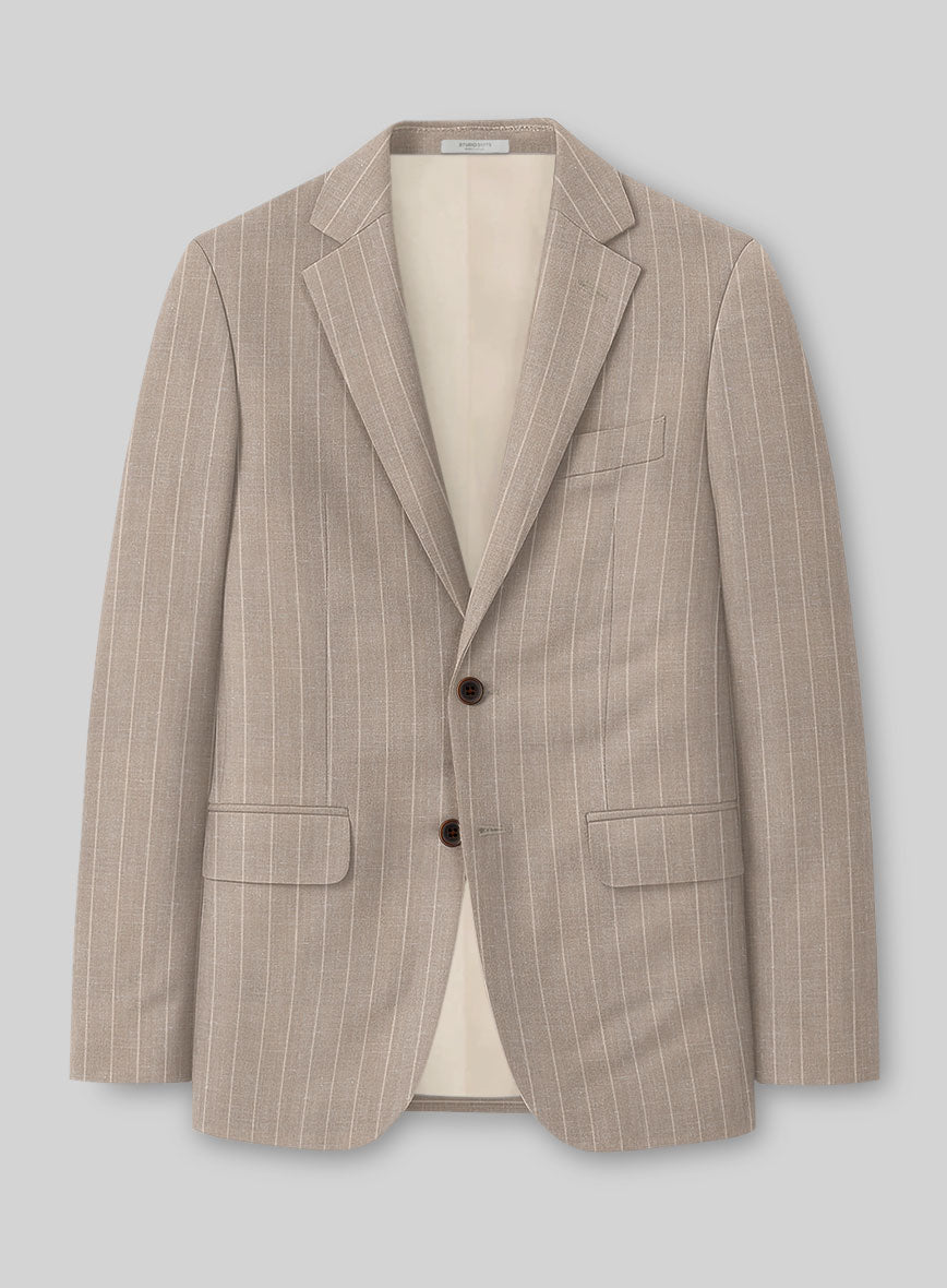 Napolean Genova Stripe Dark Beige Wool Suit - StudioSuits
