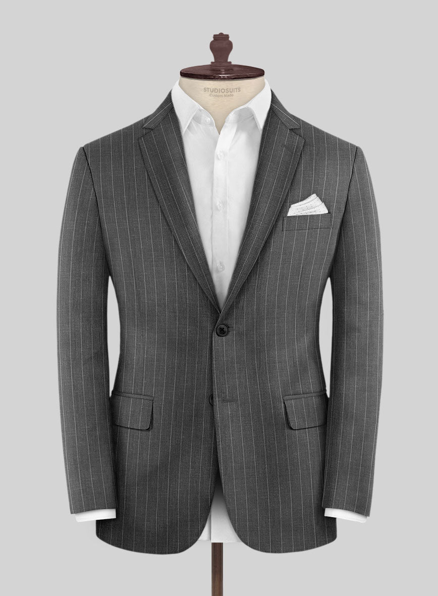 Napolean Genova Stripe Dark Gray Wool Jacket - StudioSuits