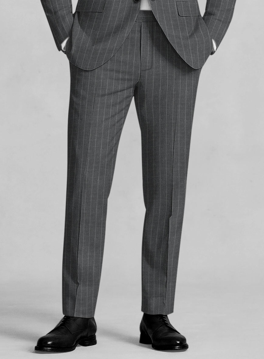 Napolean Genova Stripe Dark Gray Wool Pants - StudioSuits