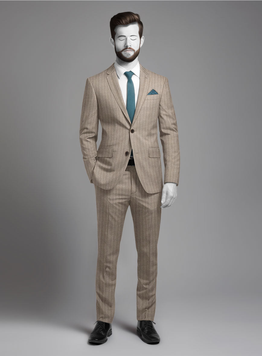 Napolean Genova Stripe Dark Beige Wool Suit - StudioSuits