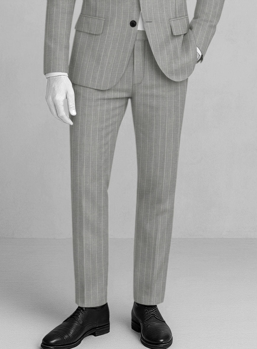 Napolean Genova Stripe Gray Wool Pants - StudioSuits
