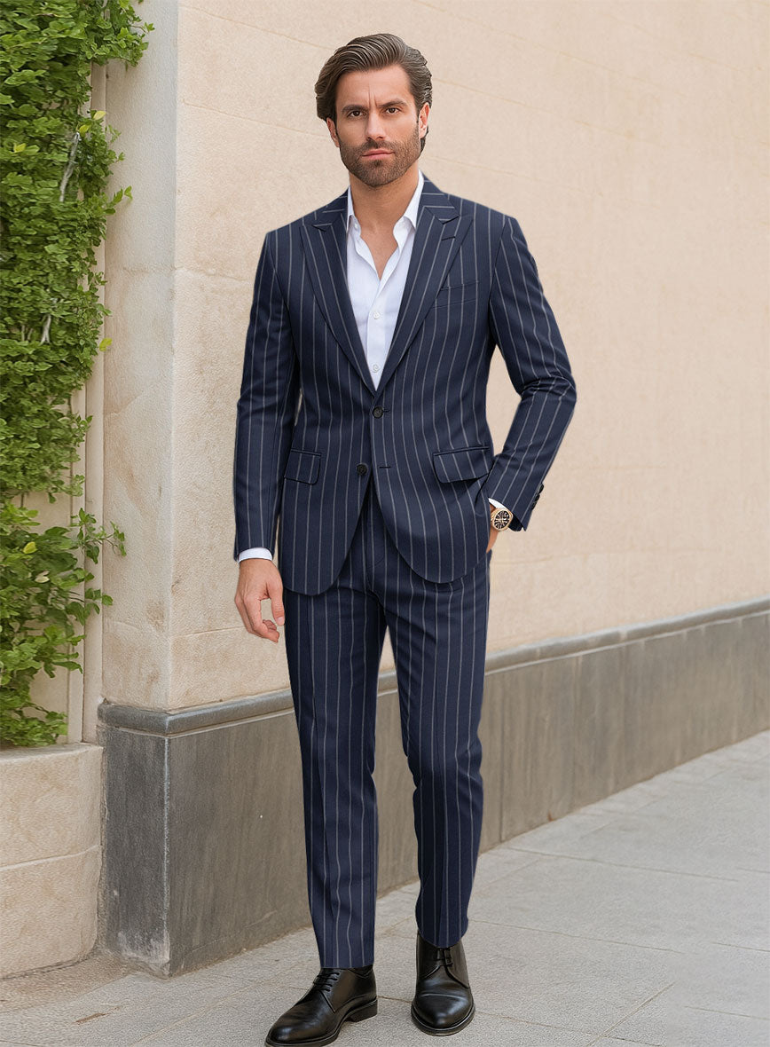 Napolean Ikel Stripe Space Blue Wool Suit - StudioSuits