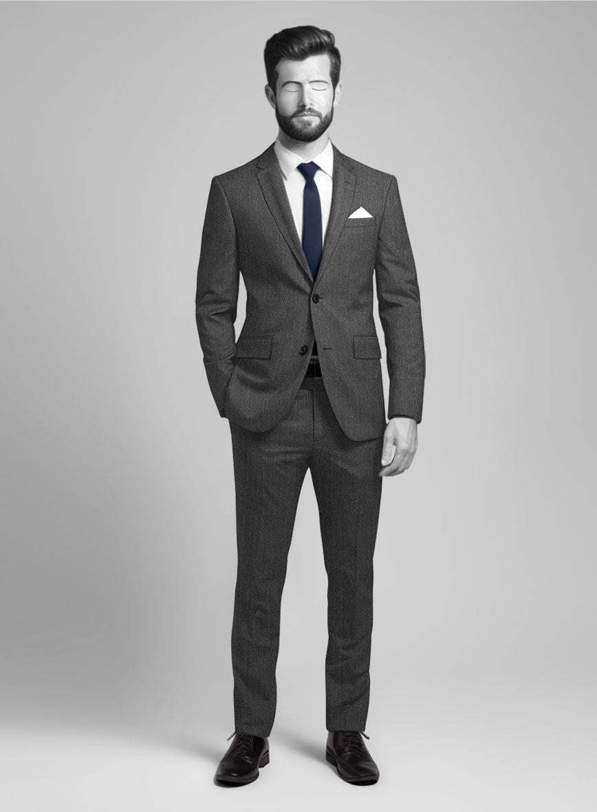 Napolean Imperial Gray Herringbone Wool Suit - StudioSuits
