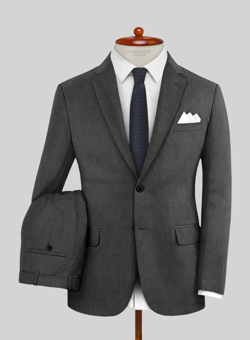 Napolean Imperial Gray Herringbone Wool Suit - StudioSuits