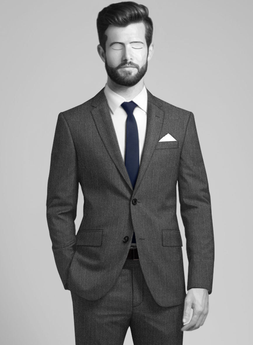 Napolean Imperial Gray Herringbone Wool Suit - StudioSuits