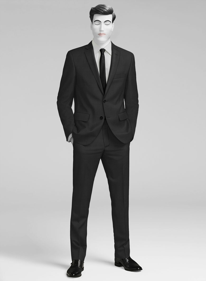 Napolean Imperial Black Herringbone Wool Suit - StudioSuits