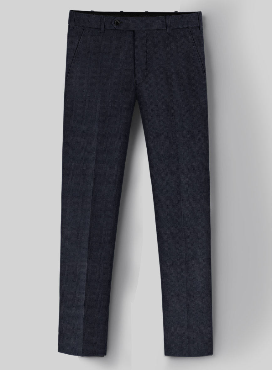 Napolean Imperial Blue Herringbone Wool Pants - StudioSuits