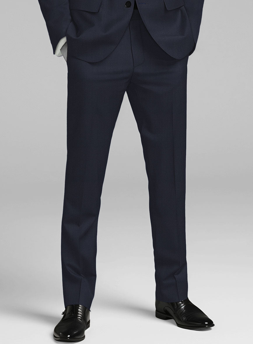 Napolean Imperial Blue Herringbone Wool Pants - StudioSuits
