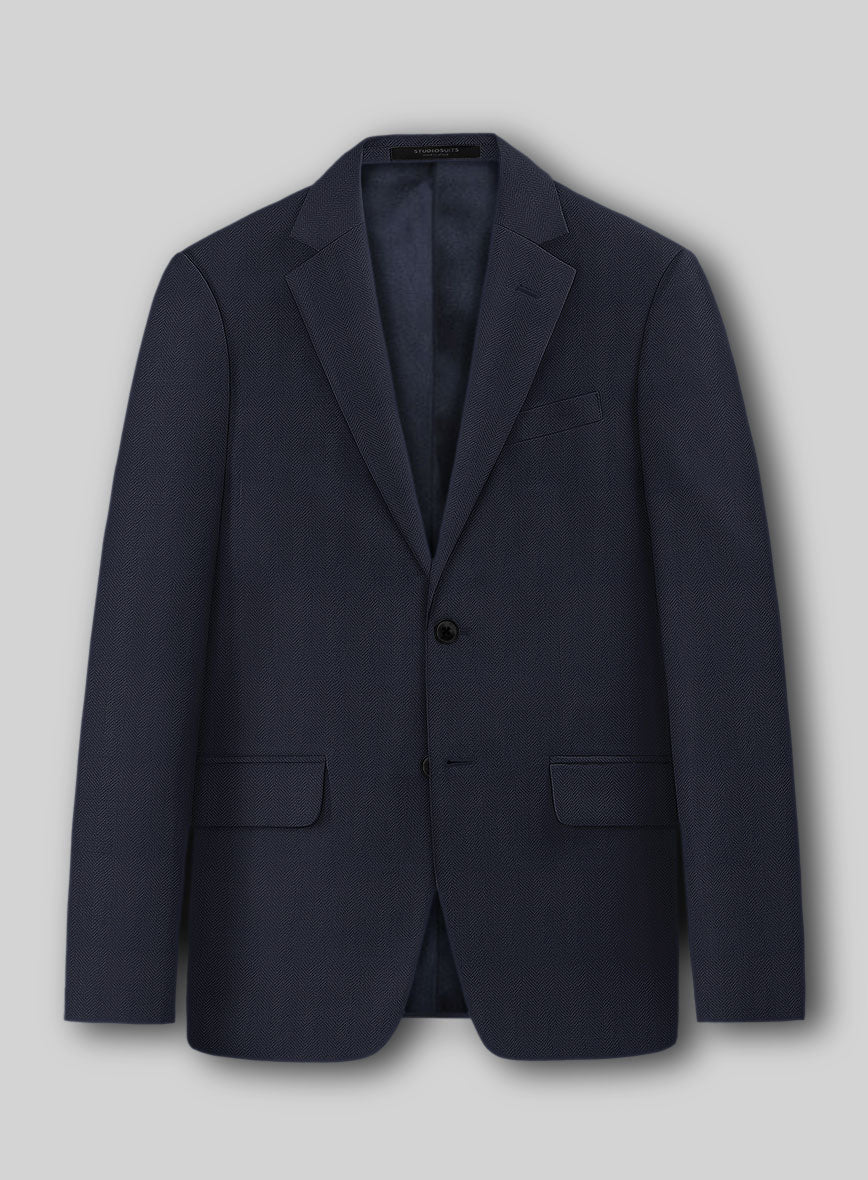 Napolean Imperial Blue Herringbone Wool Suit - StudioSuits