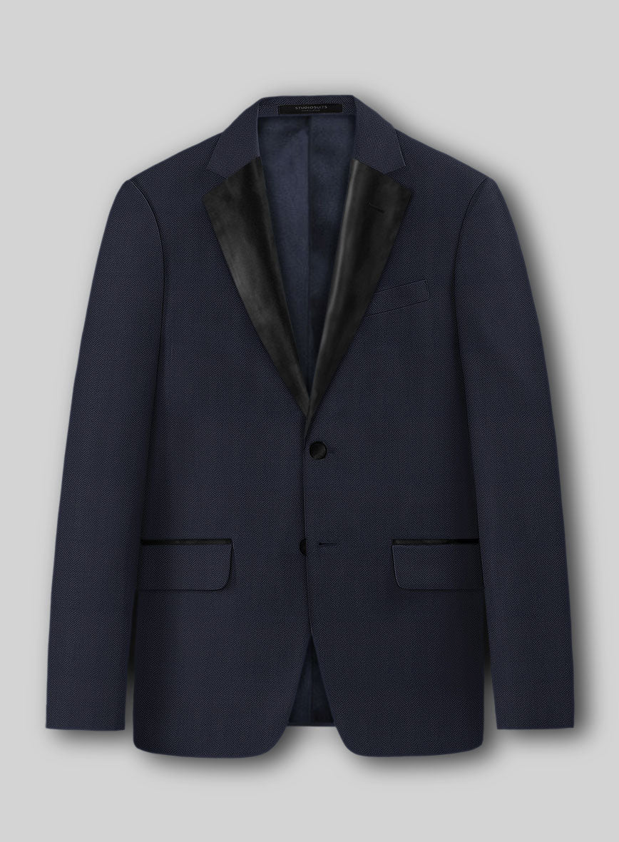 Napolean Imperial Blue Herringbone Wool Tuxedo Jacket - StudioSuits