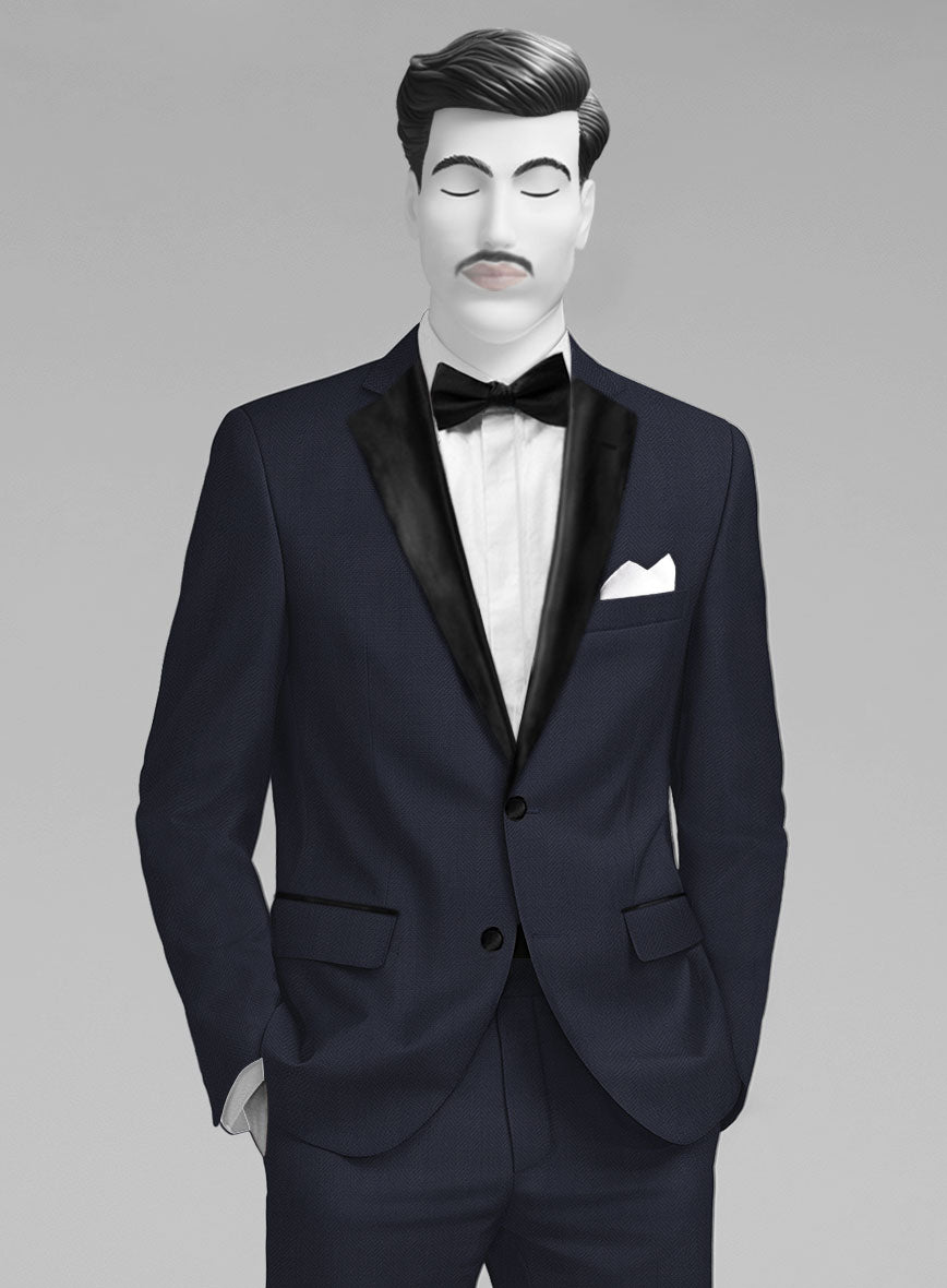 Napolean Imperial Blue Herringbone Wool Tuxedo Jacket - StudioSuits