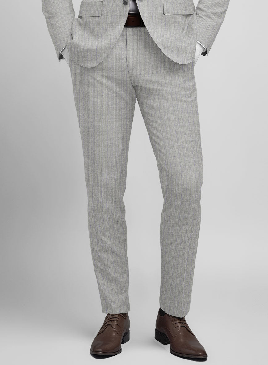 Napolean Inigo Stripe Ice Gray Wool Pants - StudioSuits