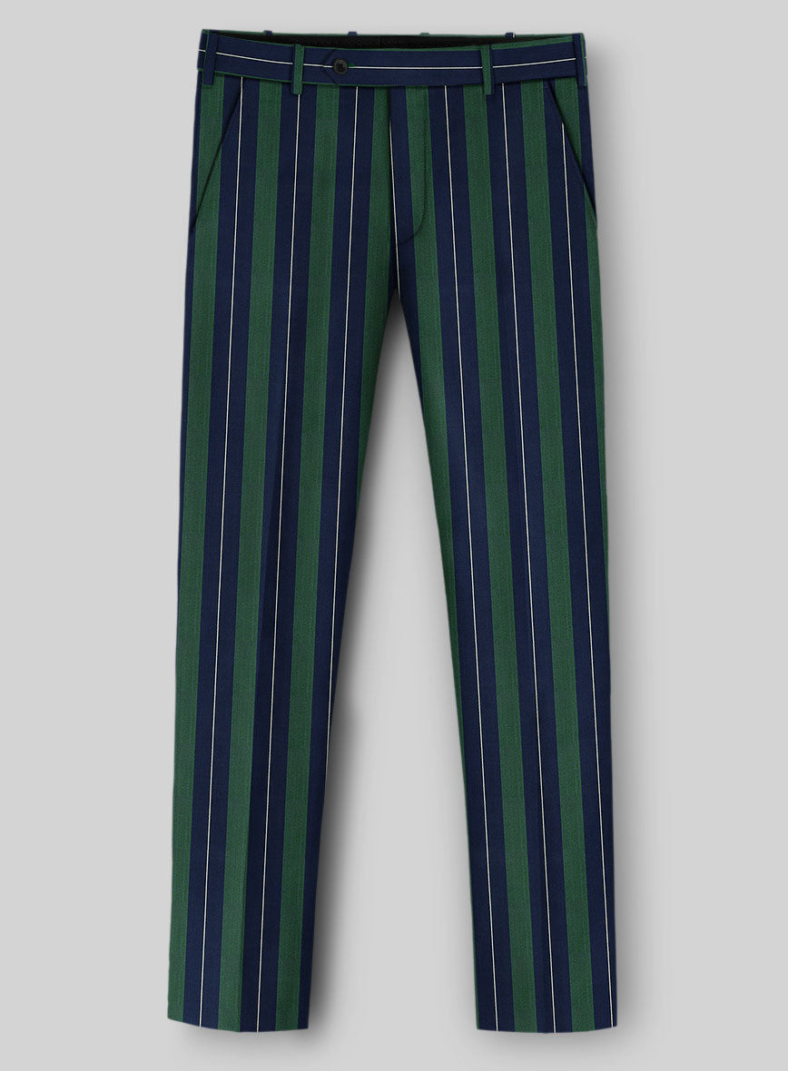 Napolean Izzaro Stripe Green Blue Wool Pants - StudioSuits