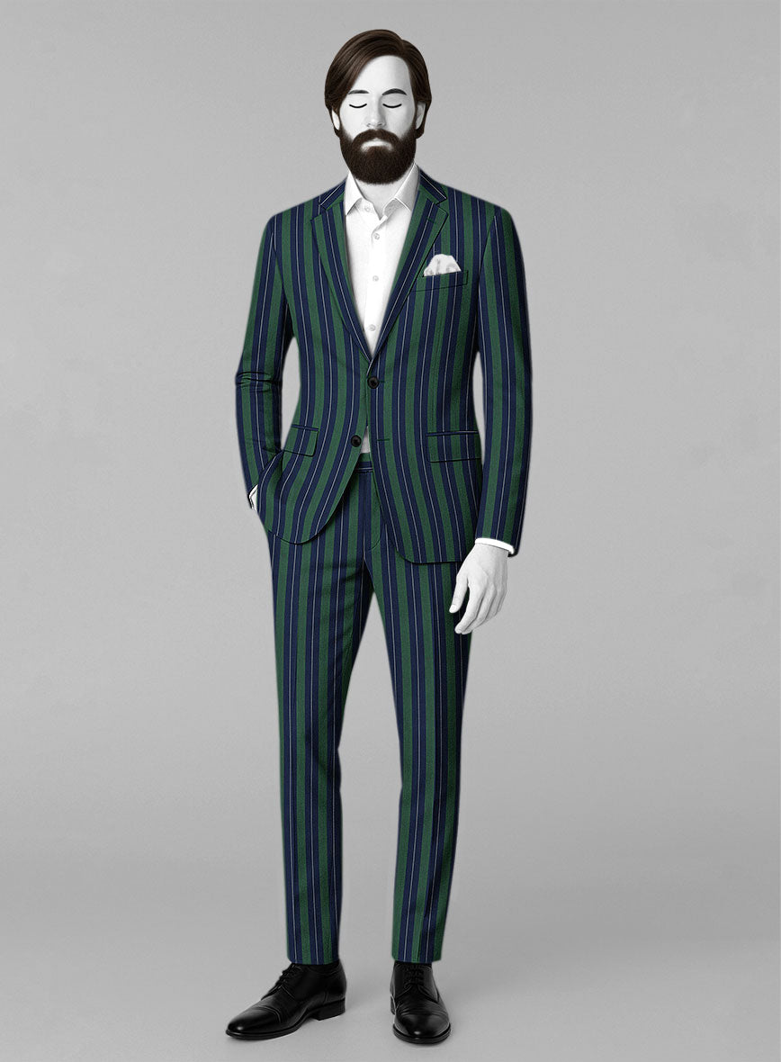 Napolean Izzaro Stripe Green Blue Wool Suit - StudioSuits