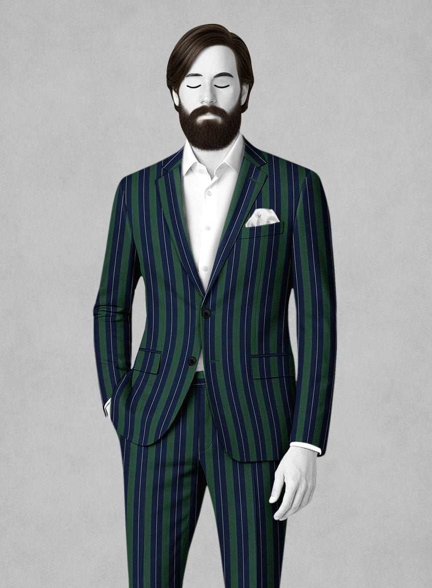 Napolean Izzaro Stripe Green Blue Wool Suit - StudioSuits