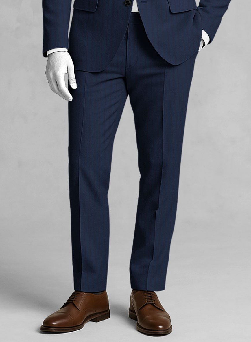 Napolean Kara Stripe Blue Wool Pants - StudioSuits