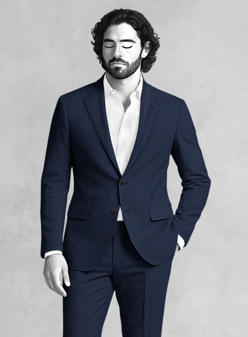 Napolean Kara Stripe Blue Wool Suit - StudioSuits