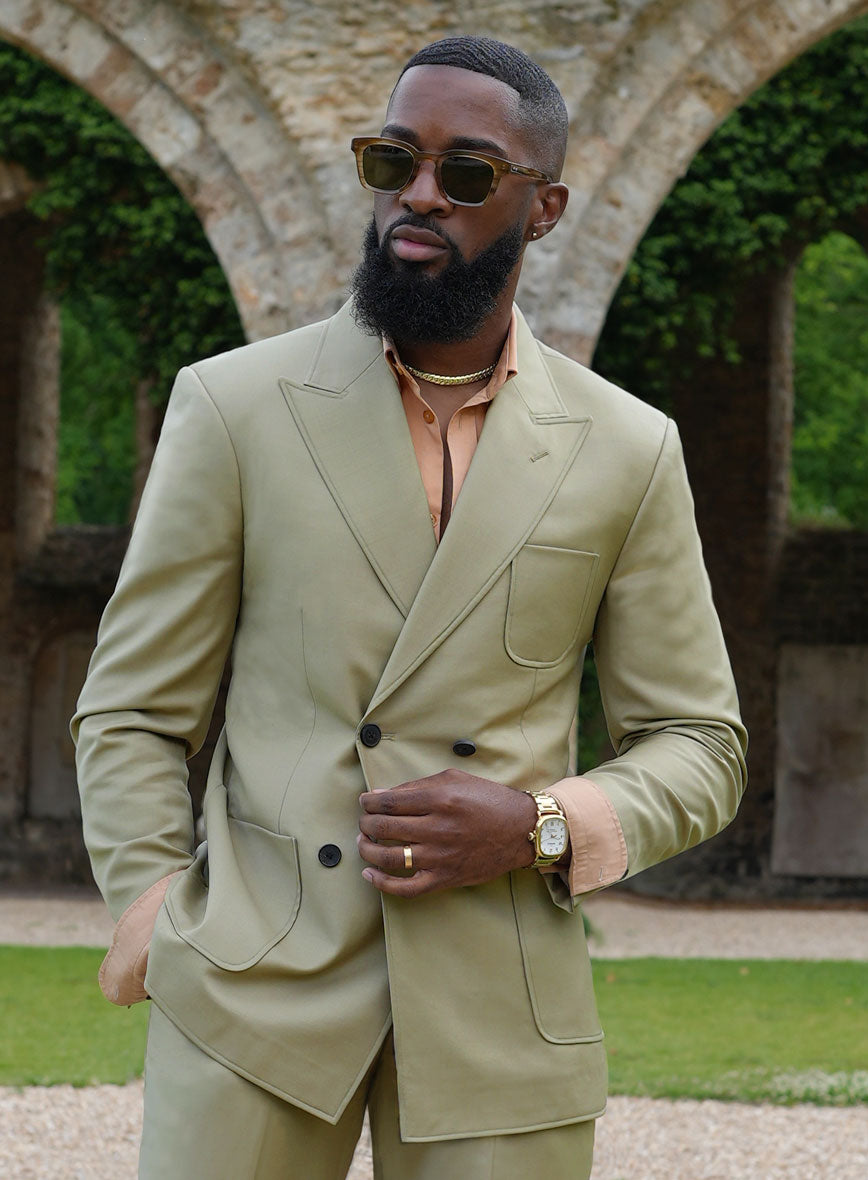 Napolean Light Khaki Wool Basel Double Breasted Suit - StudioSuits