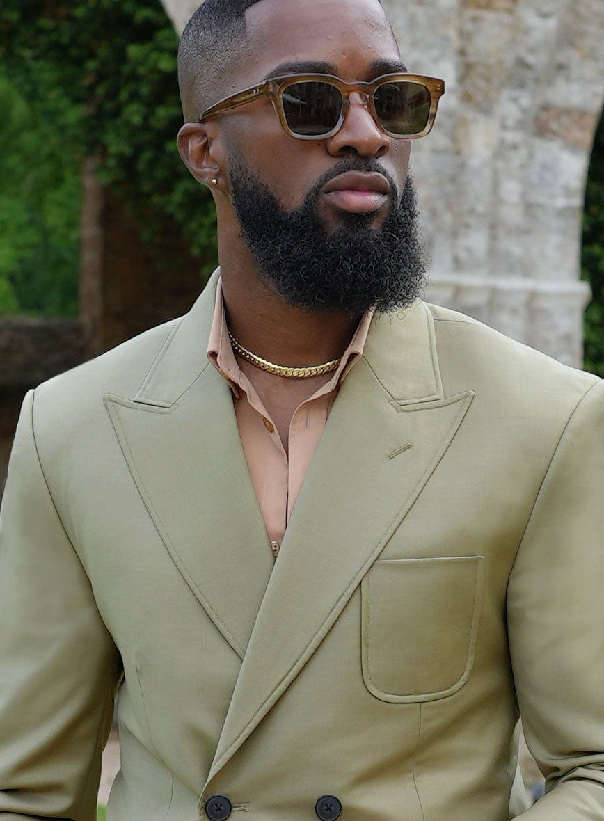 Napolean Light Khaki Wool Basel Double Breasted Jacket - StudioSuits