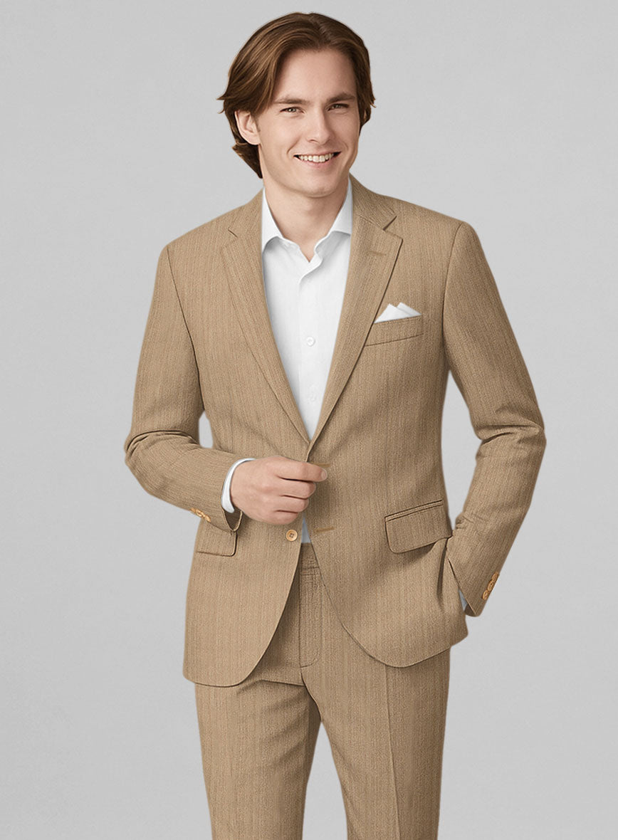 Napolean Lurvani Herringbone Biscotti Wool Suit - StudioSuits